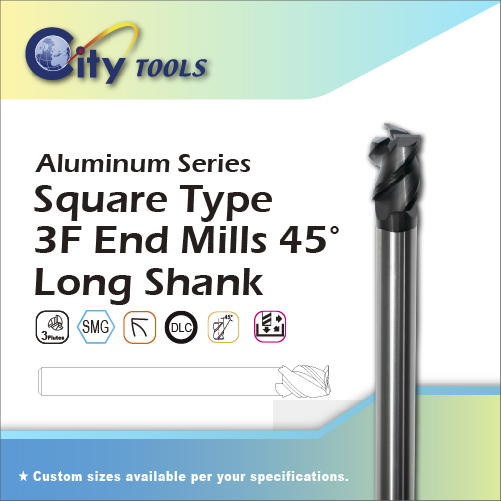 Aluminum Series - Square Type 3F End Mills 45° Long Shank